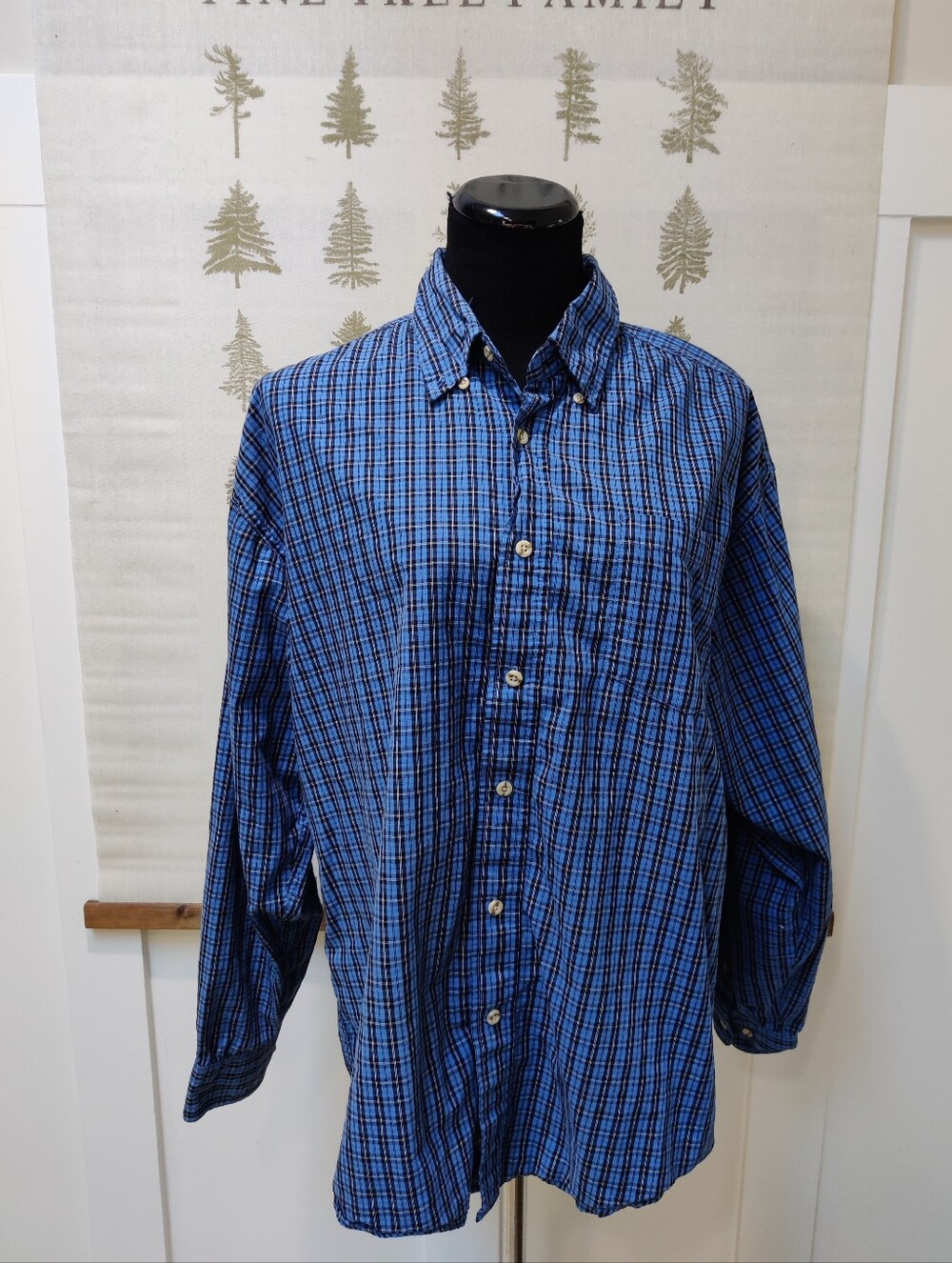 Wrangler Originals Plaid Button Down Shirt Blue Black Men's Size L